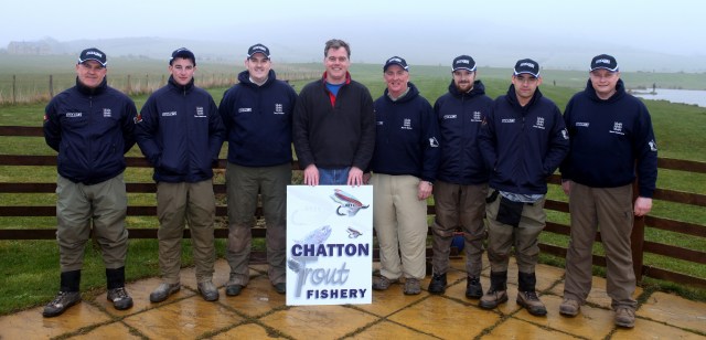 The 2014 England Bank Team with Roger Brown, owner of Chatton Fishery